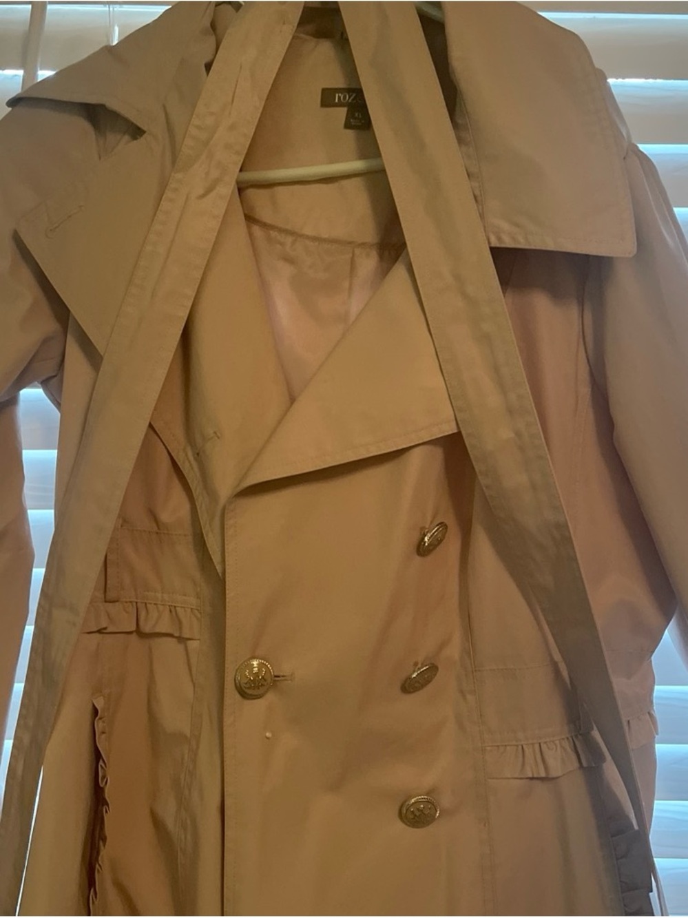 Roz & Ali Double-Breasted Light Beige Trench Coat with Belt